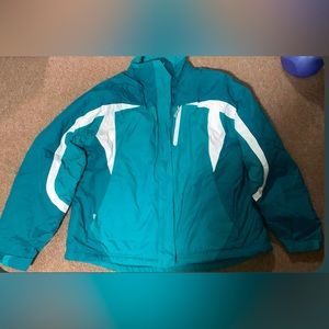 L.L. Bean teal white women’s size XL zip up coat
